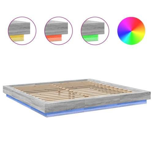 Okvir za krevet s LED svjetlima boja hrasta 180 x 200 cm drveni - Sivi hrast sonoma 180 x 200 cm Cijena