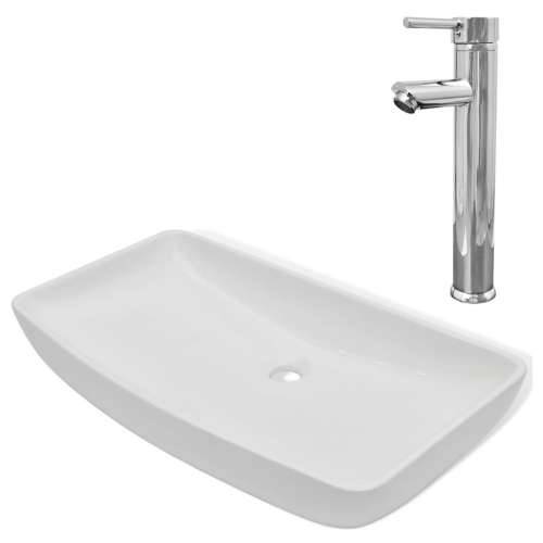 Lavabo - Umivaonik s miješalicom keramički pravokutni bijeli - 710 x 380 x 135 mm Cijena