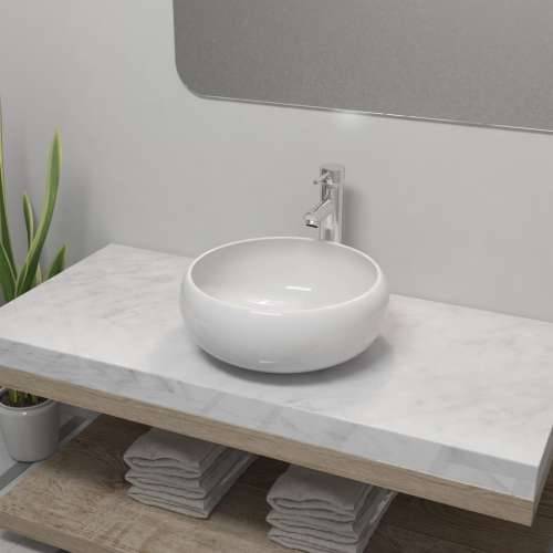 Lavabo - Umivaonik s miješalicom keramički okrugli bijeli - 400 x 160 mm Cijena