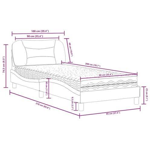 Krevet s madracem sivi 90 x 200 cm od umjetne kože - Siva 90 x 200 cm Cijena