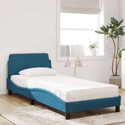 Krevet s madracem plavi 80 x 200 cm baršunasti - Plava 80 x 200 cm Cijena