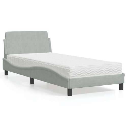 Krevet s madracem svjetlosivi 90x190 cm baršunasti - Svjetlosiva 90 x 200 cm Cijena