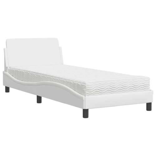Krevet s madracem bijeli 90 x 200 cm od umjetne kože - Bijela 90 x 200 cm Cijena