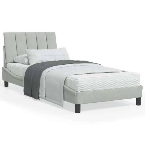 Krevet s madracem svjetlosivi 90x190 cm baršunasti - Svjetlosiva 90 x 200 cm Cijena