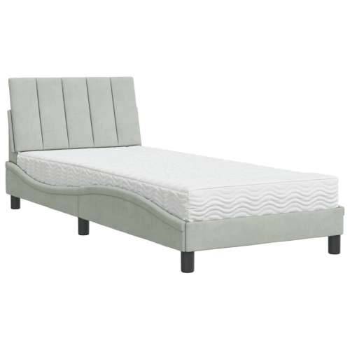 Krevet s madracem svjetlosivi 90x190 cm baršunasti - Svjetlosiva 90 x 200 cm Cijena
