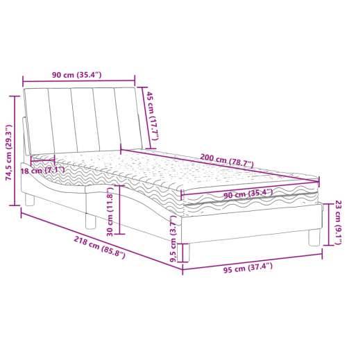 Krevet s madracem svjetlosivi 90x190 cm baršunasti - Svjetlosiva 90 x 200 cm Cijena