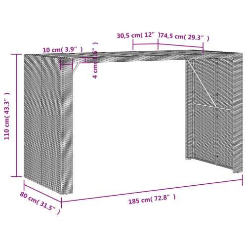 Vrtni barski stol s drvenom pločom crni 185x80x110 cm poliratan - Crna 185 x 80 x 110 cm 1 Cijena