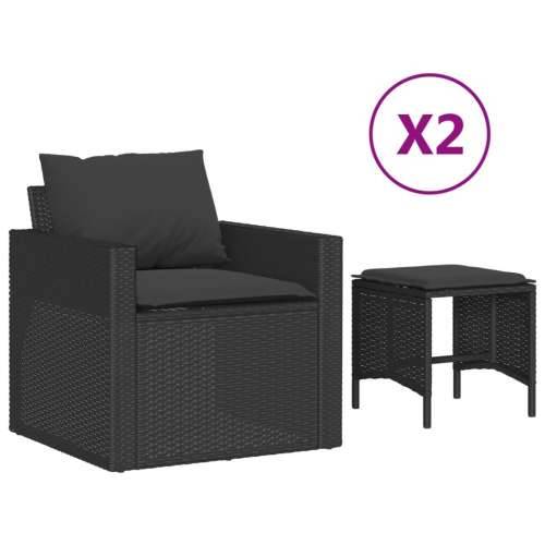 Vrtna garnitura - 4-dijelni set vrtnih sofa od poliratana s jastucima crni - Crno-bijelo 1 Cijena