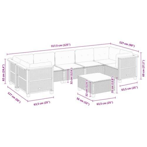 Vrtna garnitura - 8-dijelni set vrtnih sofa od poliratana s jastucima sivi - Siva Puno tkanje 1 Cijena