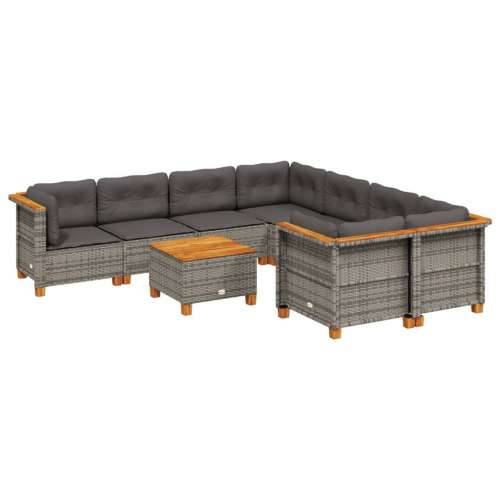 Vrtna garnitura - 9-dijelni set vrtnih sofa od poliratana s jastucima sivi - Siva Puno tkanje 1 Cijena