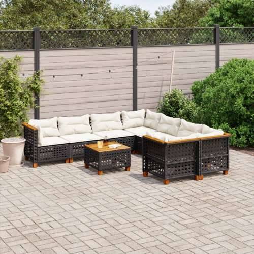Vrtna garnitura - 9-dijelni set vrtnih sofa s jastucima crni od poliratana - Crna Linijsko tkanje 1 Cijena