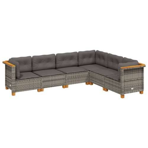 Vrtna garnitura - 6-dijelni set vrtnih sofa od poliratana s jastucima sivi - Siva Bez stola Puno tkanje 1 Cijena