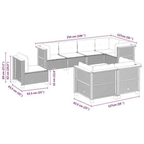 Vrtna garnitura - 8-dijelni set vrtnih sofa od poliratana s jastucima sivi - Siva Bez stola Puno tkanje 1 Cijena