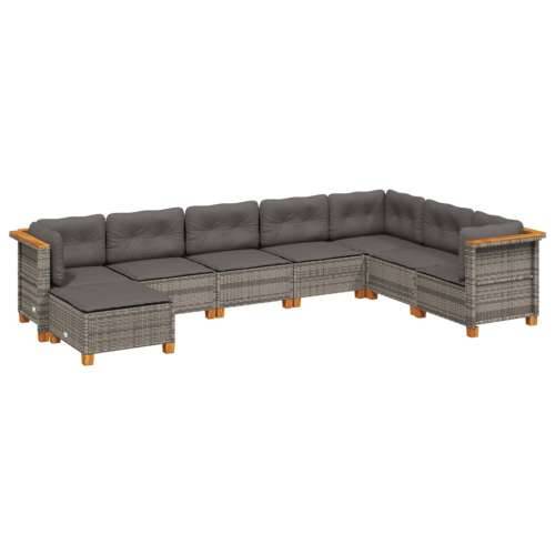 Vrtna garnitura - 8-dijelni set vrtnih sofa od poliratana s jastucima sivi - Siva Bez stola Puno tkanje 1 Cijena