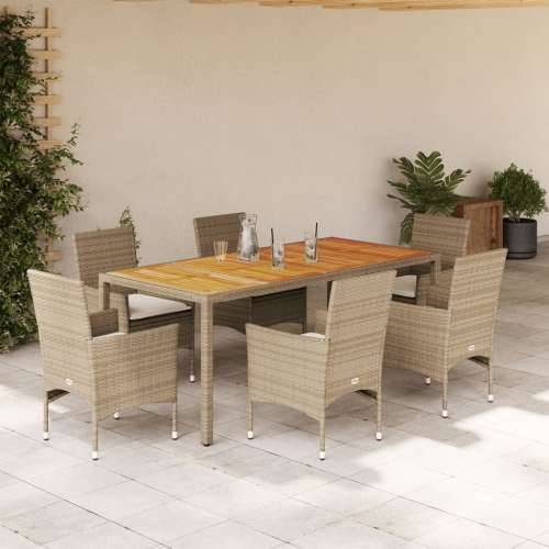 Vrtna garnitura - 7-dijelni vrtni blagovaonski set s jastucima poliratan i bagrem - Bež 190 x 90 x 75 cm 6 Cijena