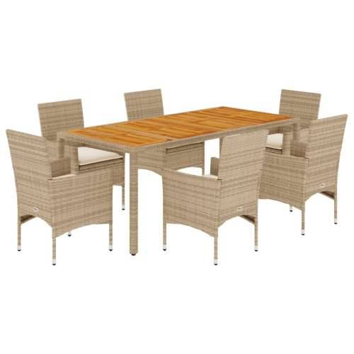 Vrtna garnitura - 7-dijelni vrtni blagovaonski set s jastucima poliratan i bagrem - Bež 190 x 90 x 75 cm 6 Cijena