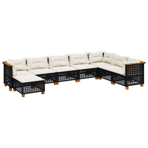 Vrtna garnitura - 8-dijelni set vrtnih sofa od poliratana s jastucima crni - Crna Bez stola tkanje s rupama 1 Cijena