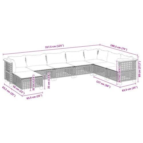 Vrtna garnitura - 8-dijelni set vrtnih sofa od poliratana s jastucima crni - Crna Bez stola tkanje s rupama 1 Cijena