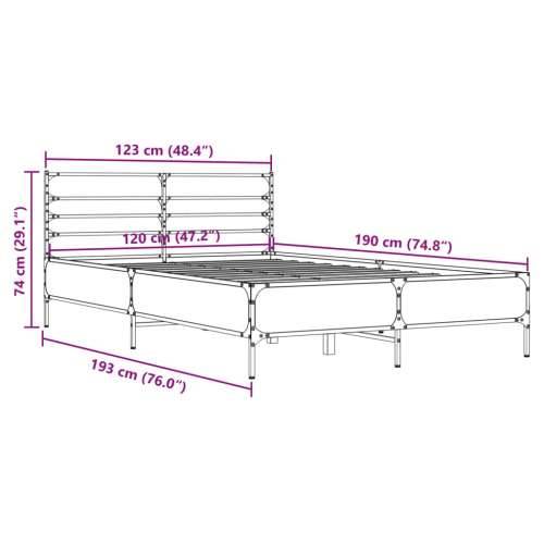 Okvir za krevet boja hrasta 120x190cm konstruirano drvo i metal - Sivi hrast sonoma 120 x 190 cm Cijena