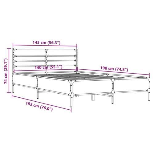 Okvir kreveta boja hrasta 140x190 cm konstruirano drvo i metal - Dimljeni hrast 140 x 190 cm Cijena