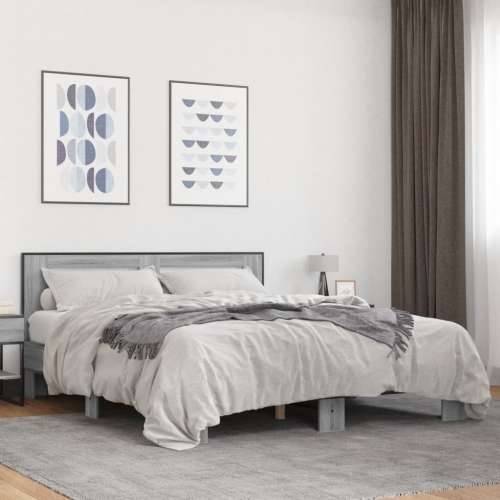 Okvir za krevet boja hrasta 150x200cm konstruirano drvo i metal - Sivi hrast sonoma 150 x 200 cm Cijena