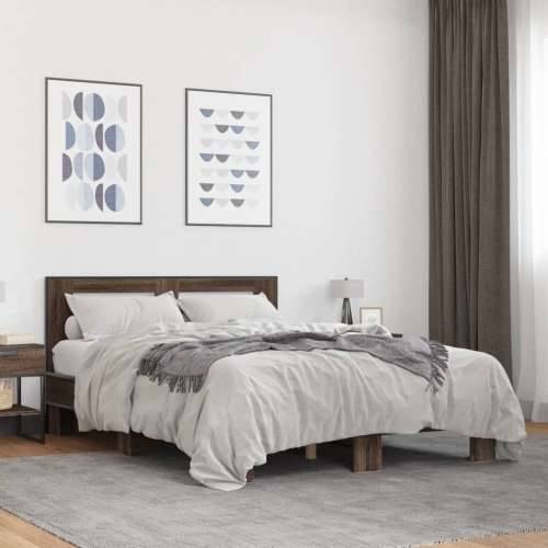Okvir za krevet smeđi hrast 140x190cm konstruirano drvo i metal - Smeđi hrast 140 x 190 cm Cijena