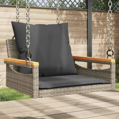 Klupa za ljuljanje s jastucima siva 63x62x40 cm od poliratana - Siva 63 x 62 x 40 cm 1 Da Cijena