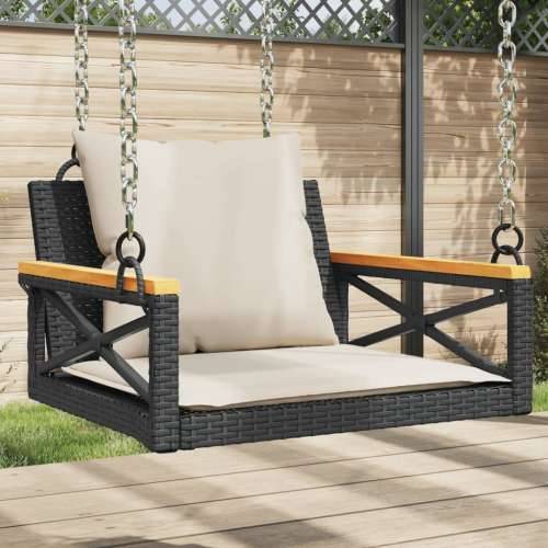 Klupa za ljuljanje s jastucima crna 63x62x40 cm od poliratana - Crna 62 x 63 x 40 cm 1 Da Cijena