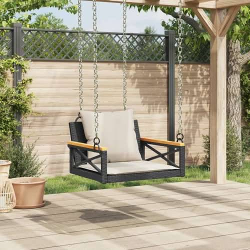 Klupa za ljuljanje s jastucima crna 63x62x40 cm od poliratana - Crna 62 x 63 x 40 cm 1 Da Cijena