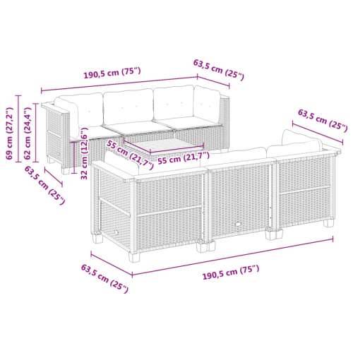 Vrtna garnitura - 7-dijelni set vrtnih sofa sivi od poliratana - Siva Puno tkanje 1 Cijena