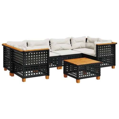 Vrtna garnitura - 7-dijelni set vrtnih sofa od poliratana s jastucima crni - Crna Linijsko tkanje 1 Cijena