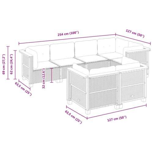 Vrtna garnitura - 7-dijelni set vrtnih sofa sivi od poliratana - Siva Puno tkanje 1 Cijena