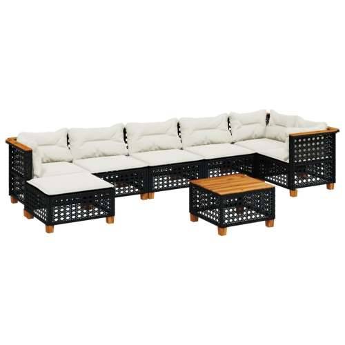 Vrtna garnitura - 8-dijelni set vrtnih sofa od poliratana s jastucima crni - Crna Sa stolom tkanje s rupama 1 Cijena