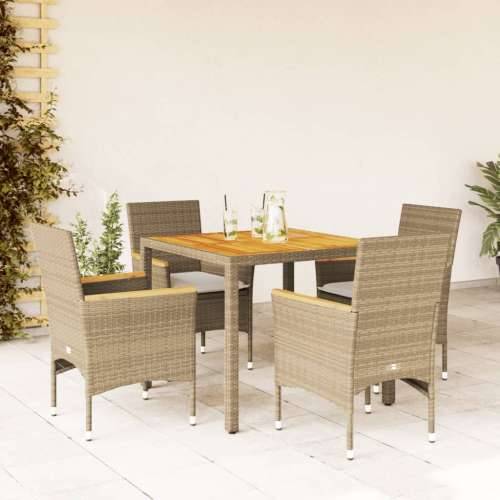 Vrtna garnitura - 5-dijelni vrtni blagovaonski set s jastucima poliratan i bagrem - Bež 90 x 90 x 75 cm 4 Cijena