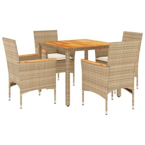Vrtna garnitura - 5-dijelni vrtni blagovaonski set s jastucima poliratan i bagrem - Bež 90 x 90 x 75 cm 4 Cijena