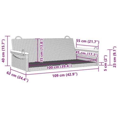 Klupa za ljuljanje crna 109 x 62 x 40 cm od poliratana - Crna 109 x 62 x 40 cm 1 Ne Cijena