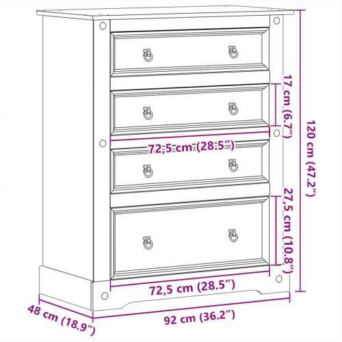 Ladičar Corona 92 x 48 x 120 cm od masivne borovine Cijena