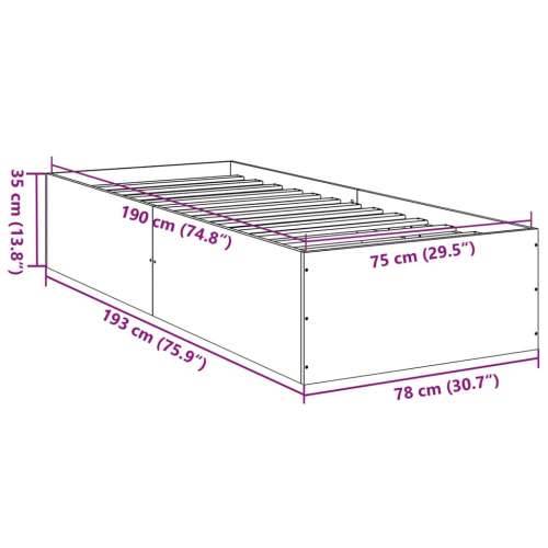 Okvir za krevet boja hrasta 75 x 190 cm od konstruiranog drva - Sivi hrast sonoma 75 x 190 cm 35 cm Cijena