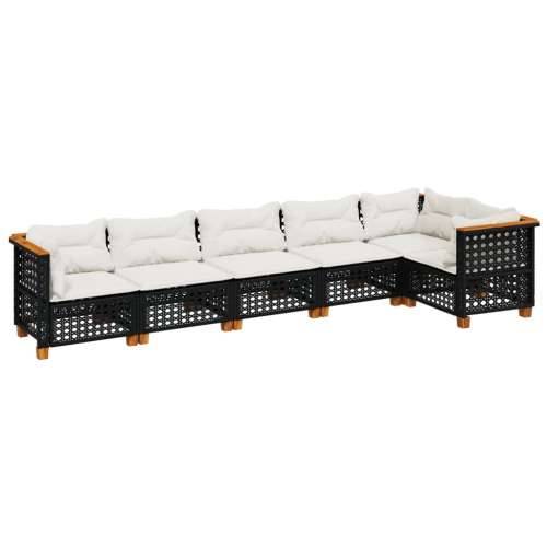 Vrtna garnitura - 6-dijelni set vrtnih sofa s jastucima crni od poliratana - Crna Bez stola tkanje s rupama 1 Cijena