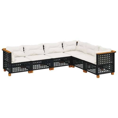 Vrtna garnitura - 6-dijelni set vrtnih sofa s jastucima crni od poliratana - Crna Bez stola tkanje s rupama 1 Cijena