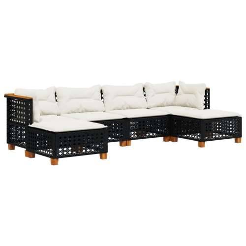 Vrtna garnitura - 6-dijelni set vrtnih sofa s jastucima crni od poliratana - Crna Linijsko tkanje 1 Cijena