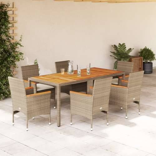 Vrtna garnitura - 7-dijelni vrtni blagovaonski set s jastucima poliratan i bagrem - Bež 190 x 90 x 75 cm 6 Cijena