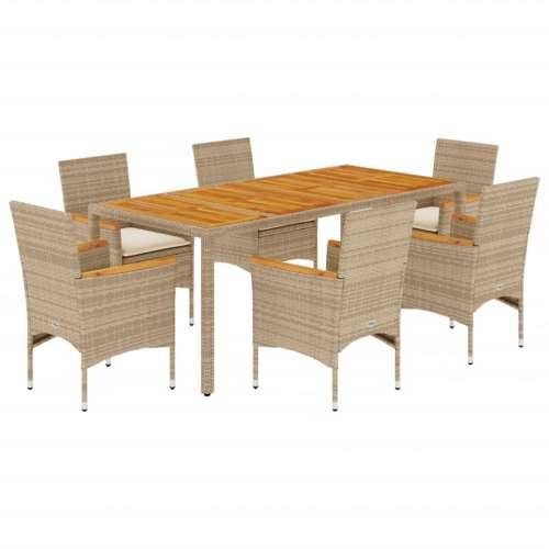 Vrtna garnitura - 7-dijelni vrtni blagovaonski set s jastucima poliratan i bagrem - Bež 190 x 90 x 75 cm 6 Cijena