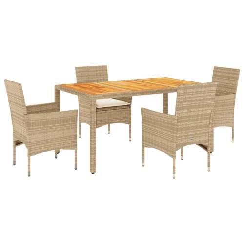 Vrtna garnitura - 5-dijelni vrtni blagovaonski set s jastucima poliratan i bagrem - Bež 150 x 90 x 75 cm 4 Cijena