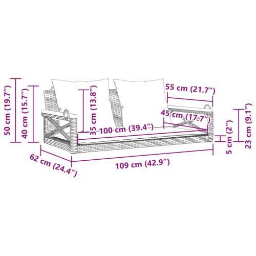 Klupa za ljuljanje s jastucima siva 109x62x40 cm od poliratana Siva 62 x 109 x 40 cm 1 Da Cijena