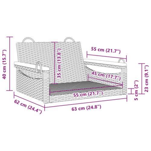 Klupa za ljuljanje crna 63 x 62 x 40 cm od poliratana - Crna 63 x 62 x 40 cm 1 Ne Cijena