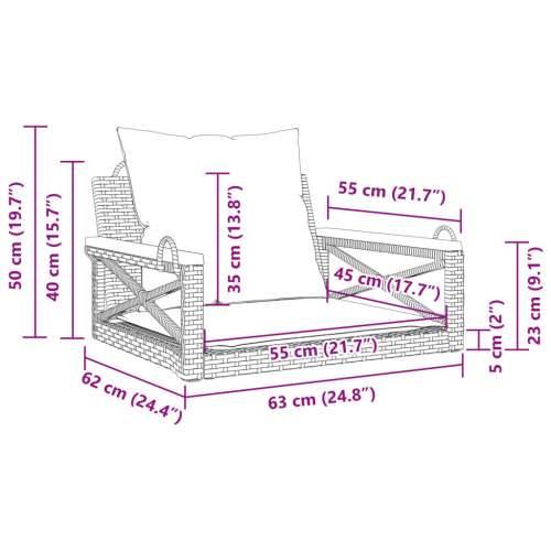 Klupa za ljuljanje s jastucima bež 63x62x40 cm od poliratana - Bež 62 x 63 x 40 cm 1 Da Cijena
