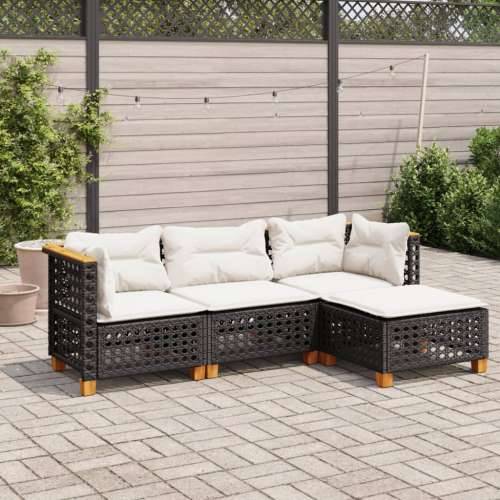 Vrtna garnitura - 4-dijelni set vrtnih sofa od poliratana s jastucima crni - Crna Linijsko tkanje 1 Cijena
