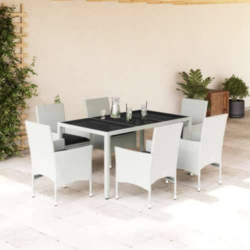 Vrtna garnitura - 7-dijelni vrtni blagovaonski set s jastucima poliratan i staklo - Bijela 150 x 90 x 75 cm 6 Cijena