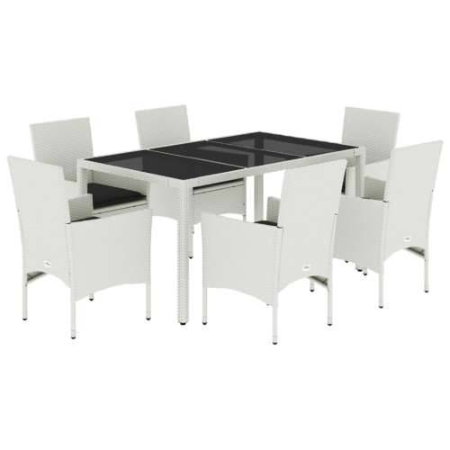 Vrtna garnitura - 7-dijelni vrtni blagovaonski set s jastucima poliratan i staklo - Bijela 150 x 90 x 75 cm 6 Cijena